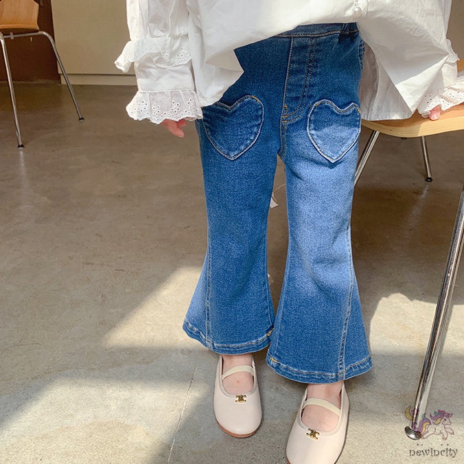 Quần Jean Dài Co Giãn Thiết Kế Dễ Thương Phong Cách Hàn Quốc Dành Cho Bé Gái