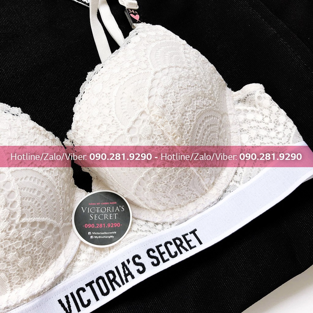 (Bill Mỹ) 32A/A70 - Áo bra nâng ngực màu trắng coconut phối ren sexy - Hàng nhập Victoria's Secret USA