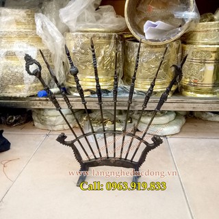 Bát bửu, chấp kích, 8 binh khí bày trên bàn thờ, đình chùa, cao 35cm, đồ đồng thờ cúng, giá bán bát bửu, giá bộ bát bửu