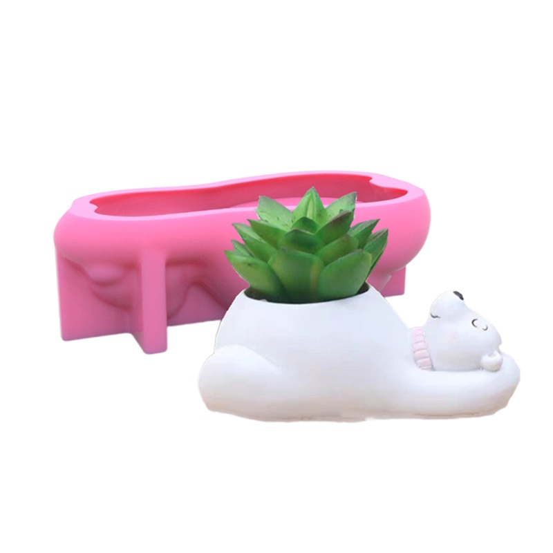 Khuôn silicone làm chậu hoa hình gấu bắc cực DIY tiện dụng