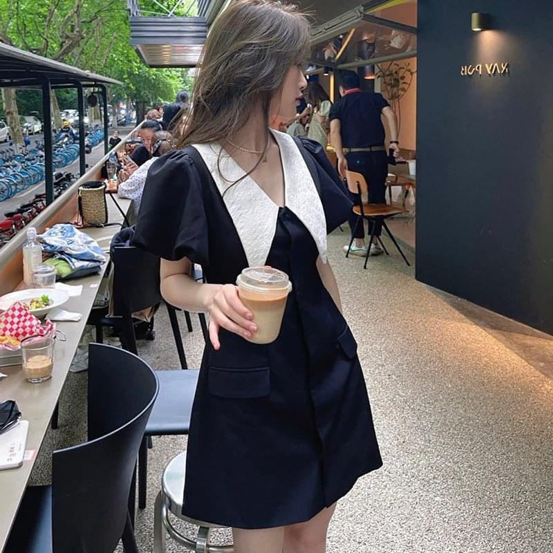 [SẴN/ VIDEO THẬT] Đầm Váy Đen Cổ Chéo Trắng Túi Nắp Đầm Váy Chữ A | BigBuy360 - bigbuy360.vn