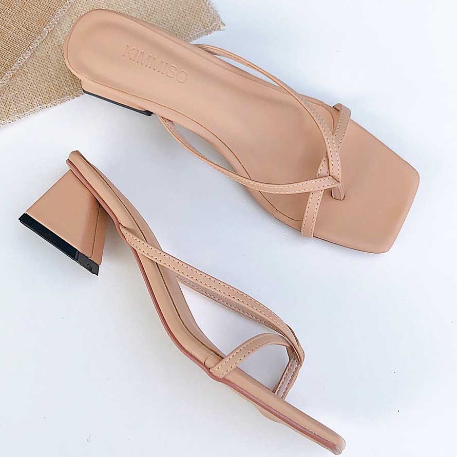 Dép đế trấu Guốc Nữ Xỏ Ngón 5cm Birken guốc cao gót mũi vuông Detaunisex màu Kem - G501