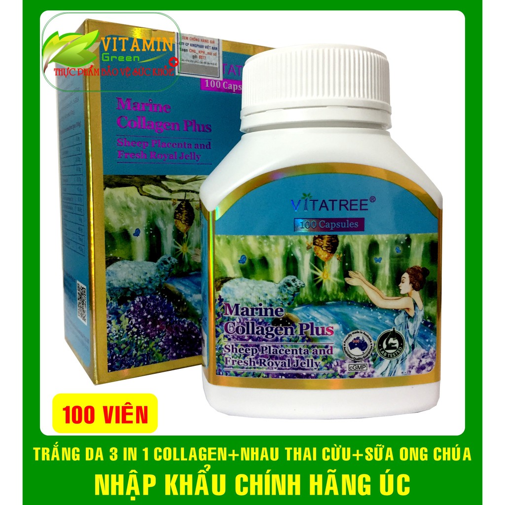 VIÊN UỐNG TRẮNG DA 3 TRONG 1  VITATREE MARINE COLLAGEN PLUS (100 VIÊN) | NHÂP KHẨU CHÍNH HÃNG ÚC