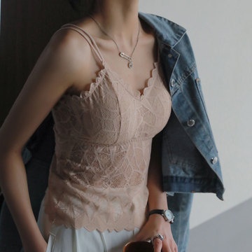 Lace sling beauty backless halter with no steel ring bottoming top with chest pad anti-empty vest female summer outwear camisole