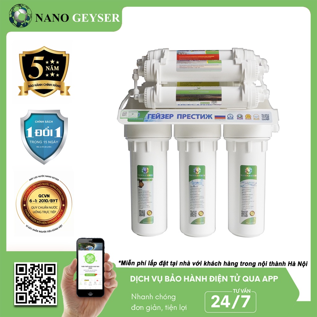 Máy lọc nước Nano Geyser ECO 8 - Bảo hành điện tử 5 năm, Giữ lại khoáng chất, Không điện, không nước thải