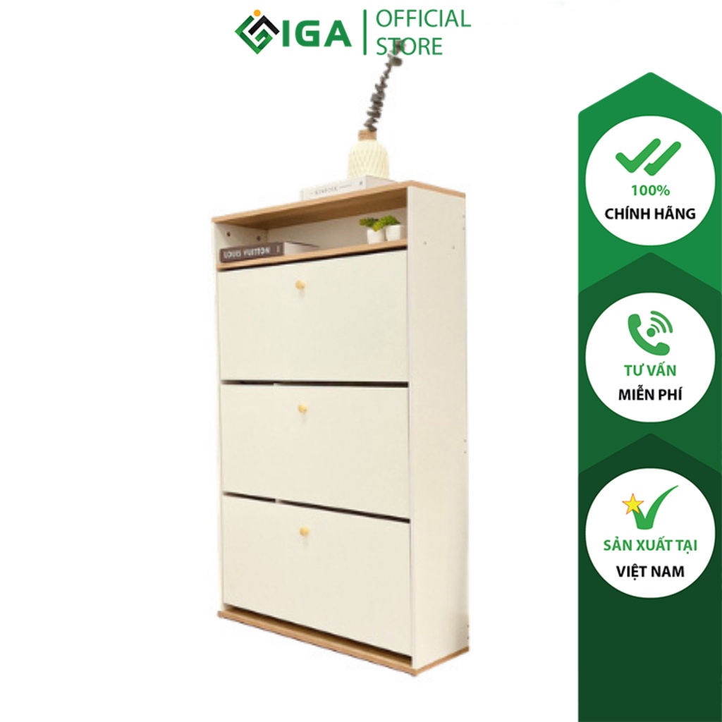 Tủ Giày Thông Minh Cánh Lật IGA 3 Ngăn 7 Tầng Gỗ MDF Phủ Melamin Chống Nước Chống Xước - GP112