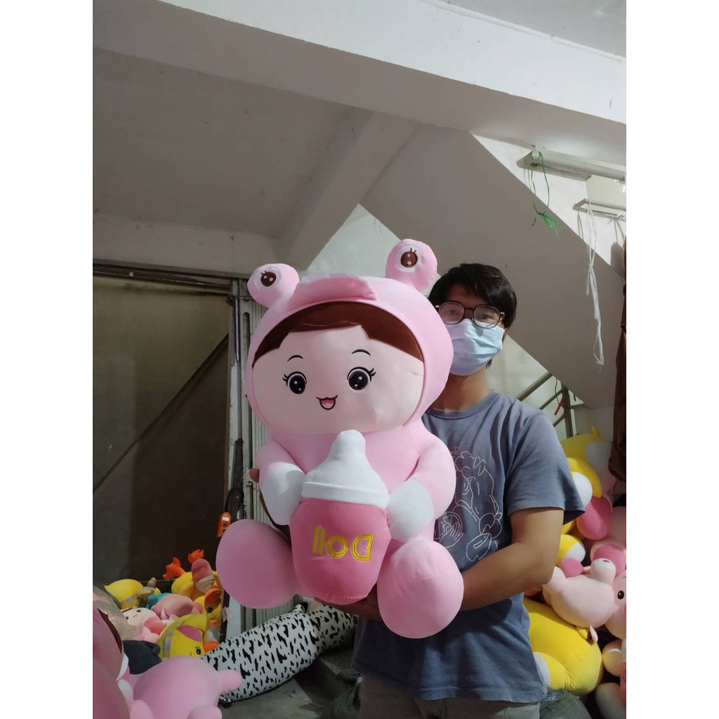 Gấu bông búp bê baby cosplay khủng long ôm bình sữa