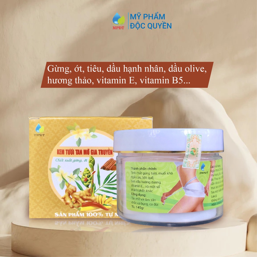 Kem mỡ tròn,cream tươi tan mỡ gừng ớt  TẶNG 1 gen nịt bụng giảm mỡ bụng sau sinh 145gr + 1 thước dây đo eo