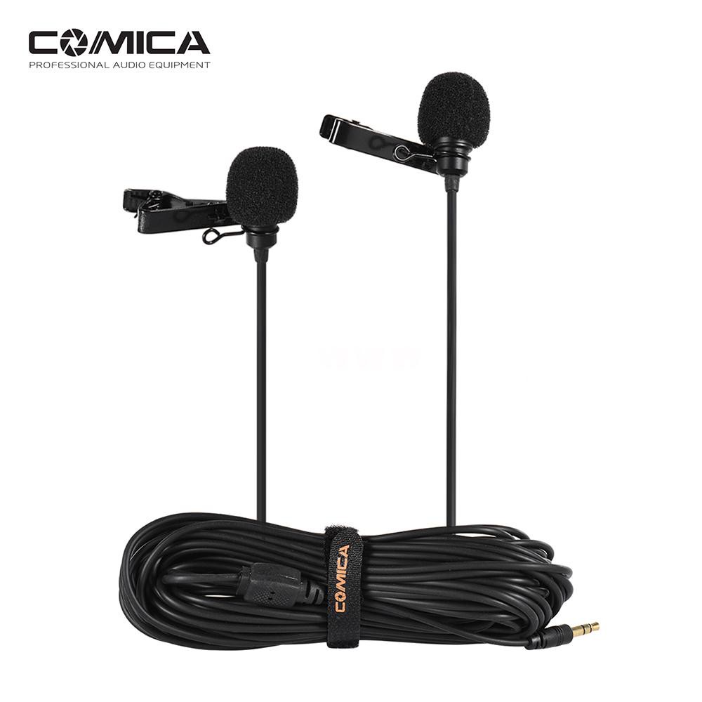 Comica CVM-D02 Dual-head Lavalier Lapel Microphone Clip-on Omnidirectional Condenser Mic Cable Length  4.5m/14.8ft Compatible with Canon Nikon Sony A7 A6300 Camera Compatible with iPhone 6 6plus Smartphone for Interview Livestream Teaching Podcast