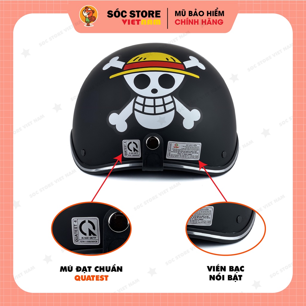 Mũ bảo hiểm nửa đầu 1/2 One Piece Sóc Store kèm kính phi công, kính UV
