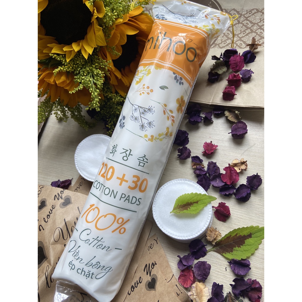 Bông tẩy trang 100% cotton viền chặt Mihoo 150 miếng