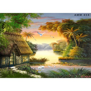 Tranh dán tường Tranh đồng quê quê hương thanh bình, tranh dán tường 3d hiện đại - tích hợp sẵn keo