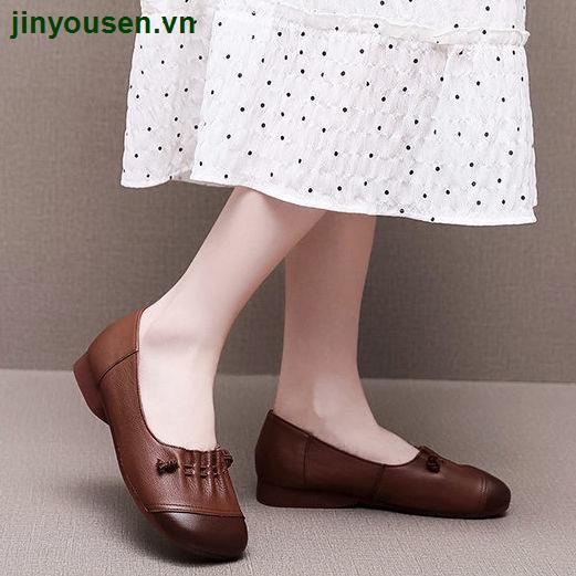 Giày Búp Bê Da Thật Mềm Mại Phong Cách retro Thời Trang Mùa Thu Cho Nữ 2022