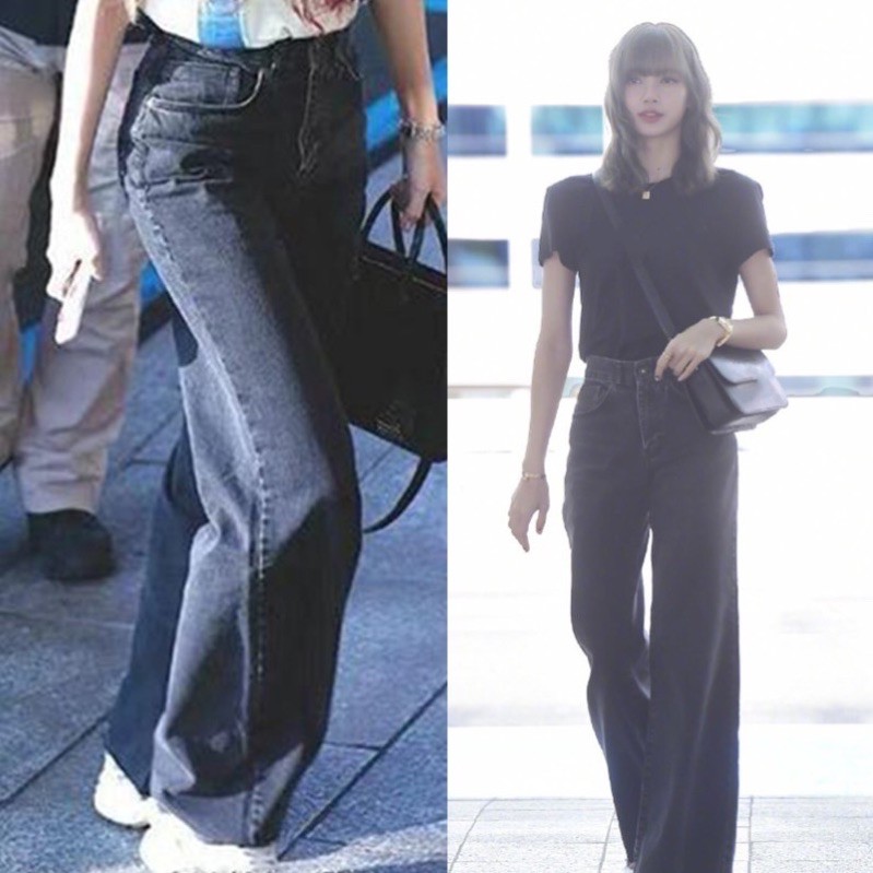 Quần jeans đen ống rộng giống Jennie & Lisa BLACKPINK