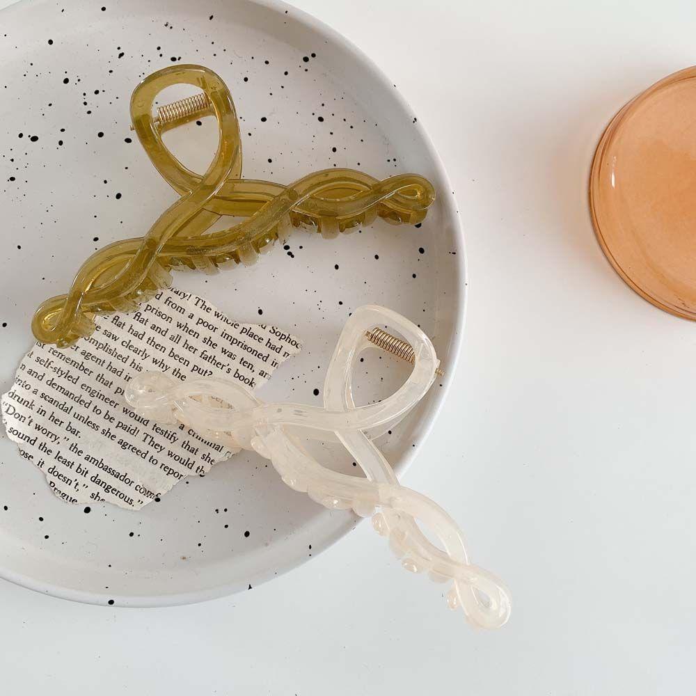 IVORY Kẹp Tóc Càng Cua Bằng Nhựa Họa Tiết Hình Học Ngọt Ngào Sáng Tạo Kiểu Pháp Cho Nữ