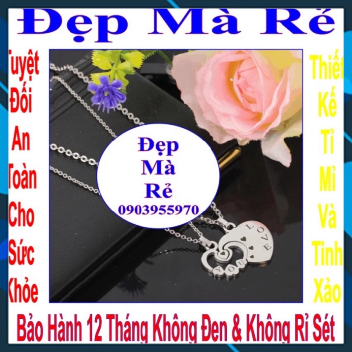 Dây chuyền cho cặp đôi hình trái tim lồng vào nhau khắc chữ Love You - Giá bán trên = 2 sợi