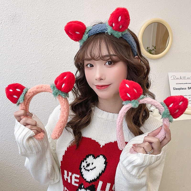 Băng đô dạng ấn họa tiết dâu tây dễ thương cho nữ