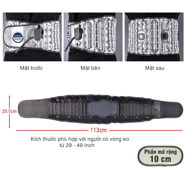 Đai Lưng Cột Sống Nóng, Đai Hơi Massage Lưng Thoát Vị Đĩa Đệm Hailicare HL74.