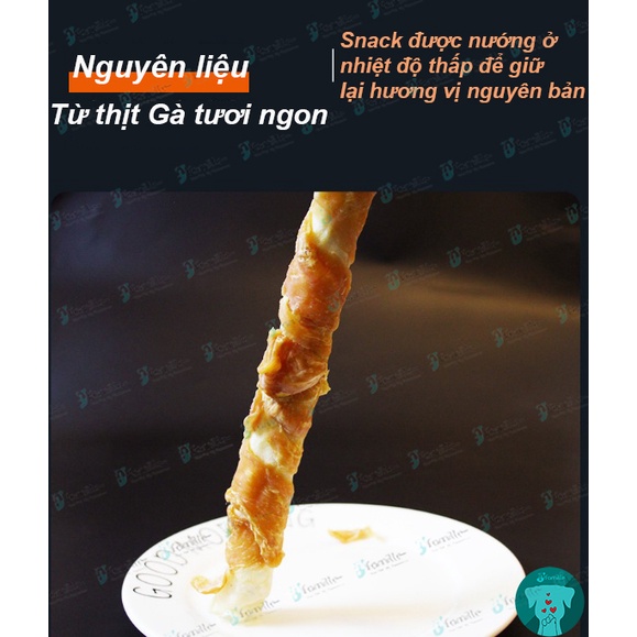 [THANH GẶM 26CM]Làm Sạch Răng Miệng JFamille, Que Gặm Gà Cuộn Da Bò Nguyên Tấm, Bổ Sung Protein. JF162