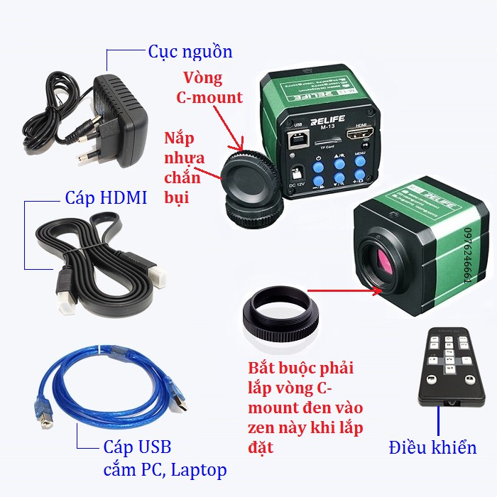 Camera RL-M12/ M13 38Mega Pixel (3800W) hỗ trợ HDMI, USB cho kính hiển vi, len CCTV (hỗ trợ máy tính, laptop)
