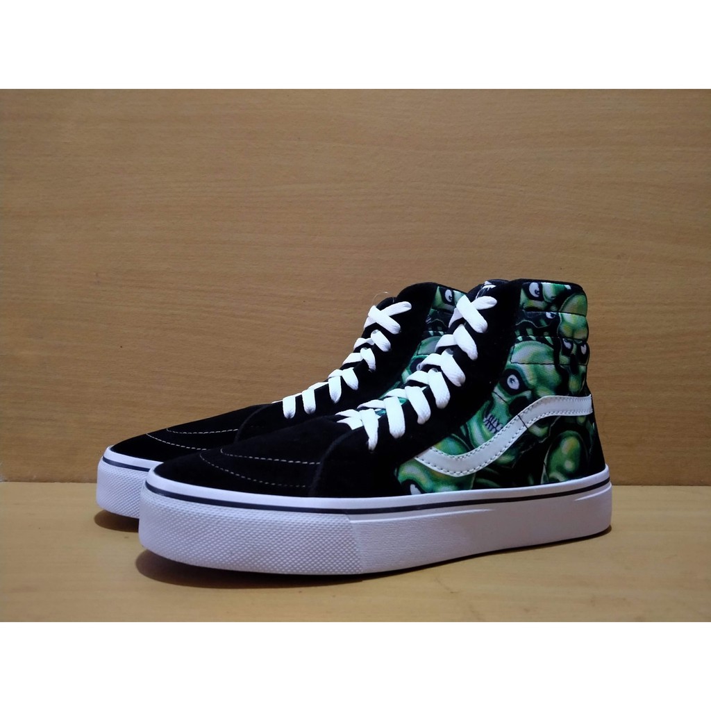 Giày Thể Thao Vans Sk8 Ijo Sk8-Hi Supreme Hình Đầu Lâu Độc Đáo Gree