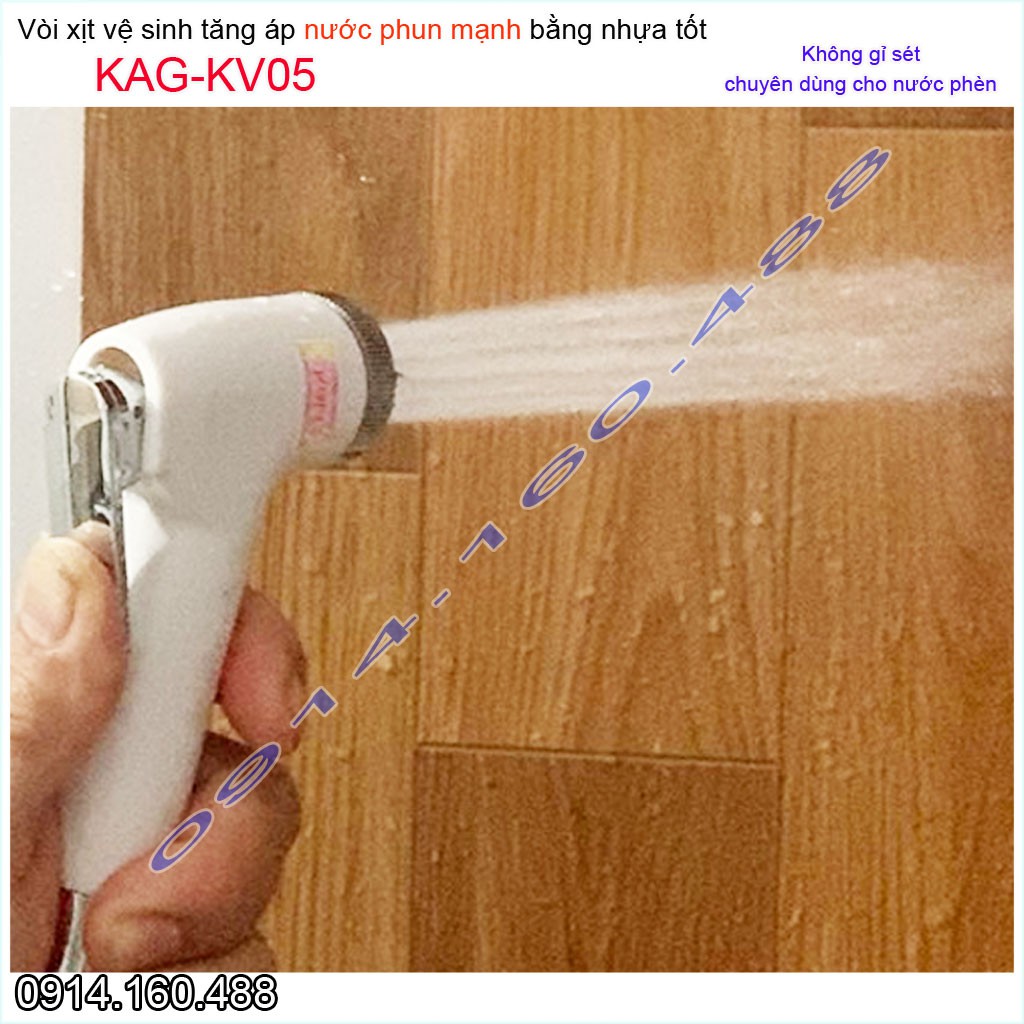 Vòi xịt vệ sinh KAG-KV05, vòi rửa nhà tắm nhựa trắng nước mạnh sạch sử dụng tốt