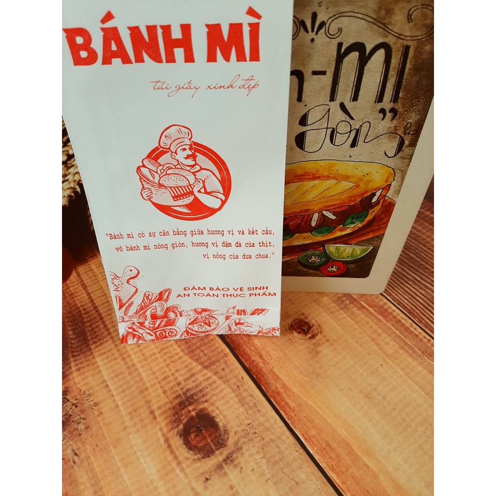 100 Túi Giấy Đựng Bánh Mì Thịt Họa Tiết Đỏ Size 24x10x4cm (Giấy Thực Phẩm Kraft) | BigBuy360 - bigbuy360.vn