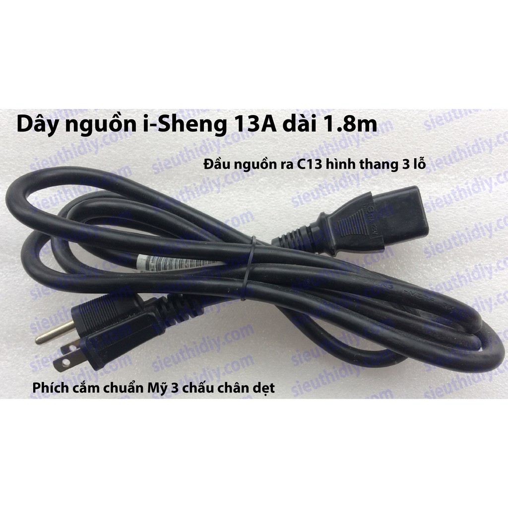 Dây nguồn AC i-Sheng 3x1.25mm2 dài 1.8m tải 13A đầu C13