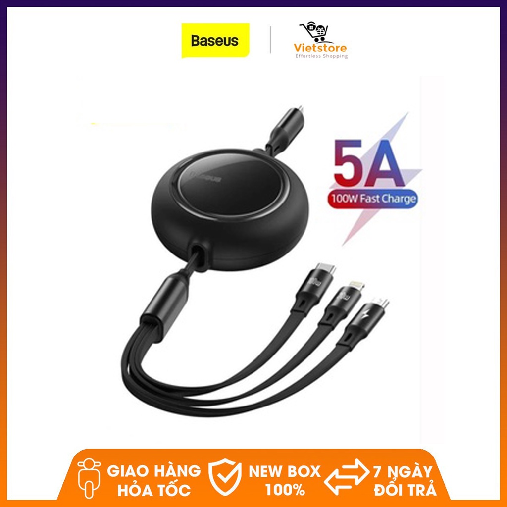 Cáp sạc nhanh Baseus 3 trong 1 100W