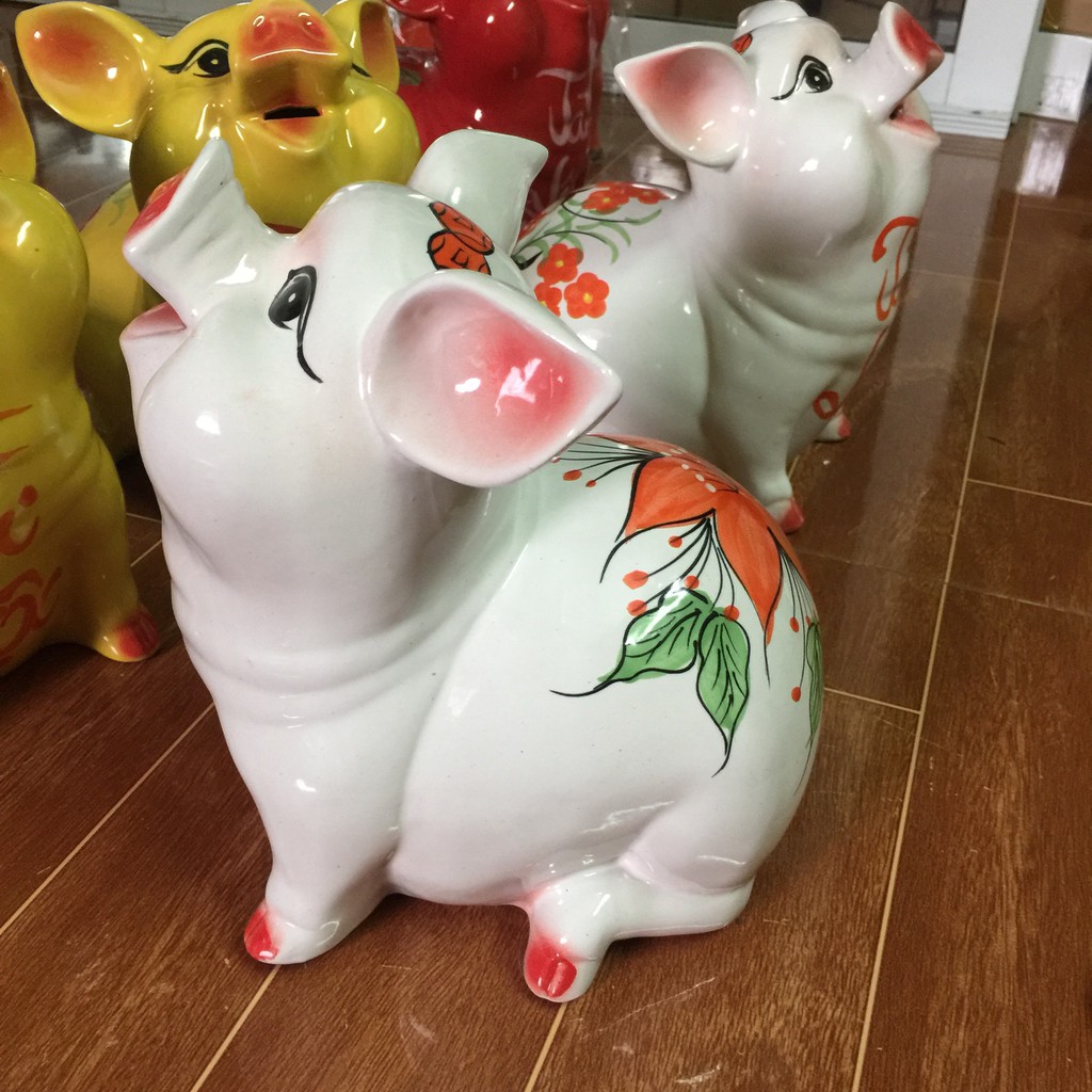 Lợn sứ tiết kiệm tiền 3D màu trắng