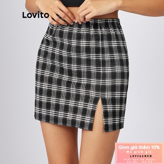 Lovito Váy mini kẻ sọc đơn giản phía trước L21AS072 (Đen và Trắng)