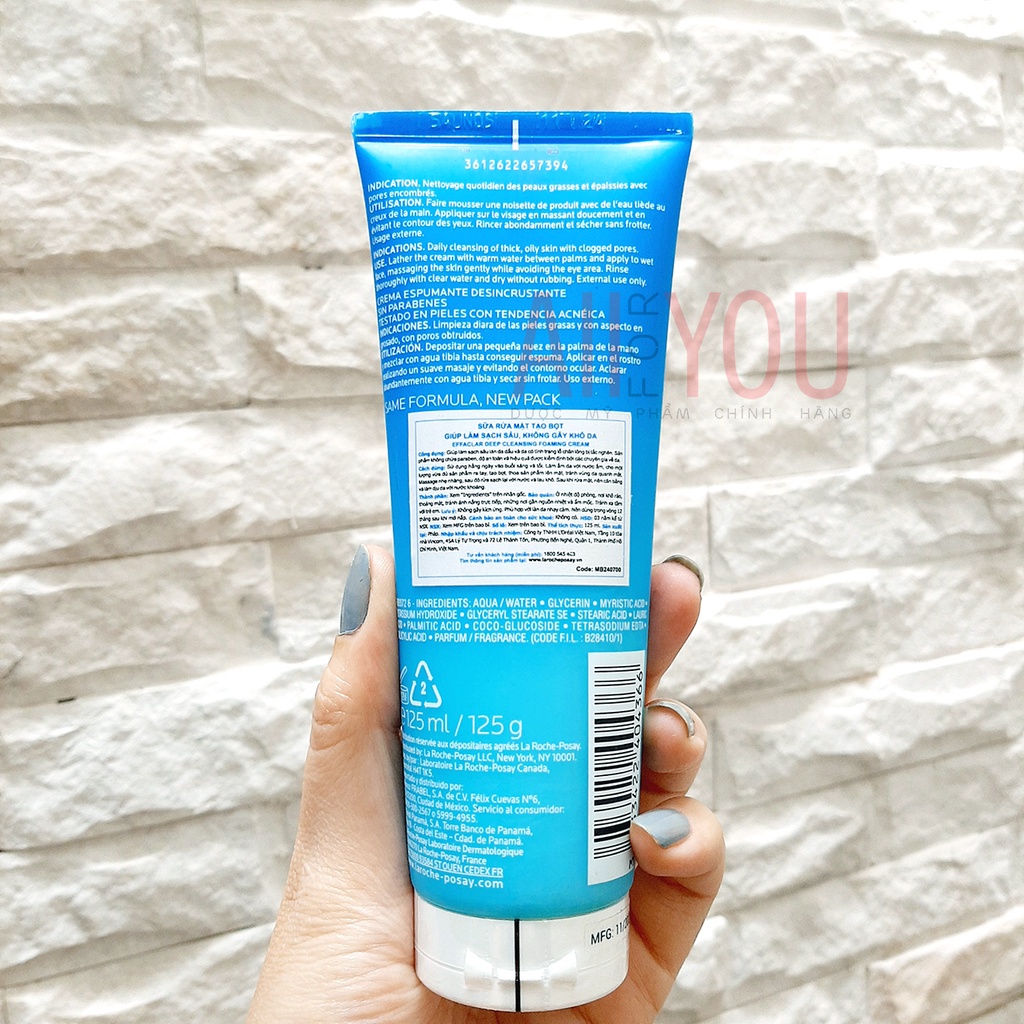 La Roche Posay Effaclar Deep Cleansing Foaming Cream 125mL - Sữa rửa mặt tạo bọt cho da dầu