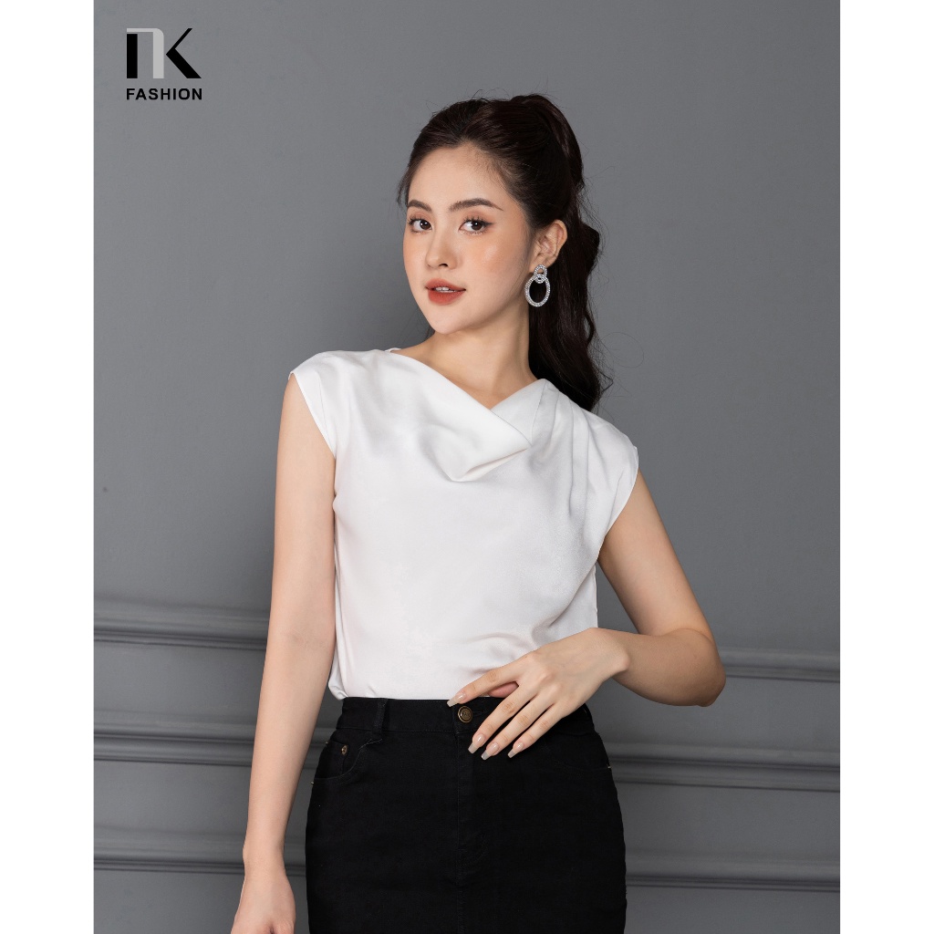 Áo Sơ Mi Lụa Cổ Đổ NK Fashion Thiết Kế Sát Nách Màu Sắc Thanh Lịch Tinh Tế, Chất Vải Mềm Nhẹ NKSM2206010