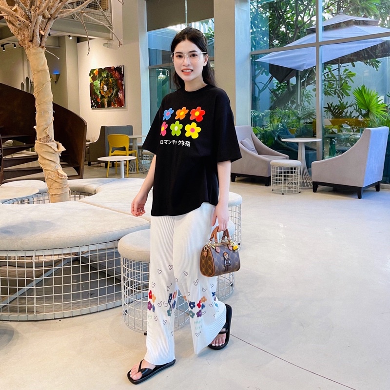 Set dài áo thun quần dập ly trắng 🖤🤍🌸