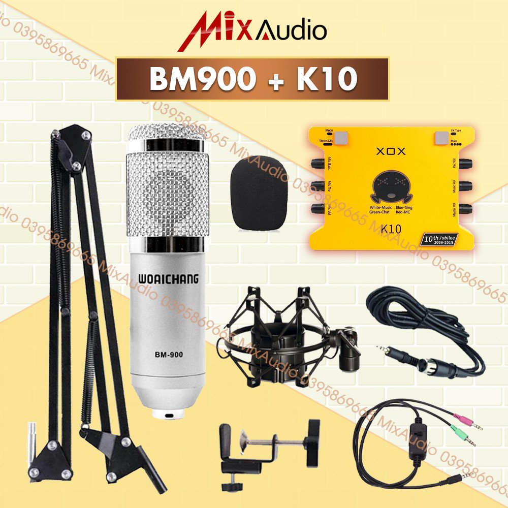 [CHÍNH HÃNG] Bộ combo Thu Âm, Livestream, Karaoke SoundCard K10, MIC BM-900 và phụ kiện, Thu Âm Điện Thoại,Máy Tính,...