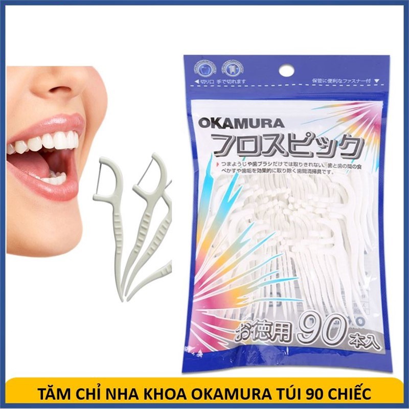 Tăm kẽ chỉ nha khoa okamura chất lượng Nhật Bản (Bịch 50 cây/90 cây)