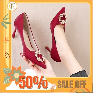 (ORDER) Giày cao gót mũi nhọn đính vòng hạt cao 7cm