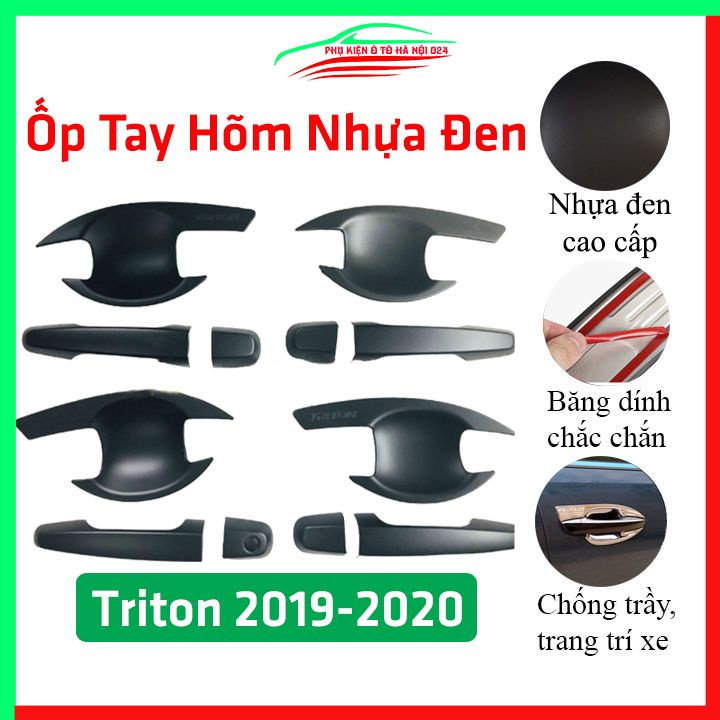 Ốp tay hõm nhựa đen Triton 2019-2020 sáng bóng chống trầy bảo vệ cửa xe ô tô