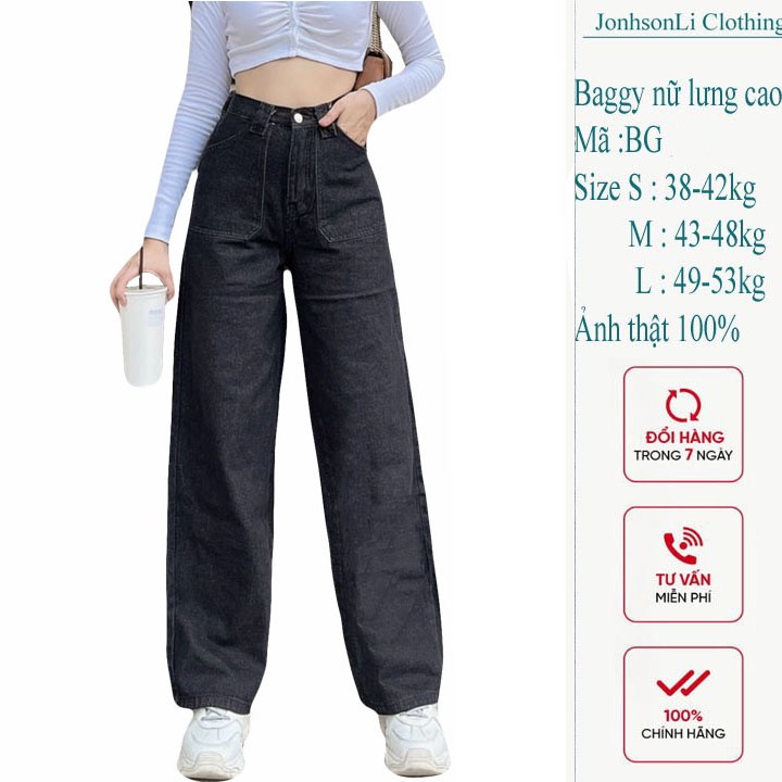 Quần baggy jean nữ cao cấp JohnsonLi , lưng cao,màu xanh jean bạc cắt rách nhiều, quần jean nữ  JL202