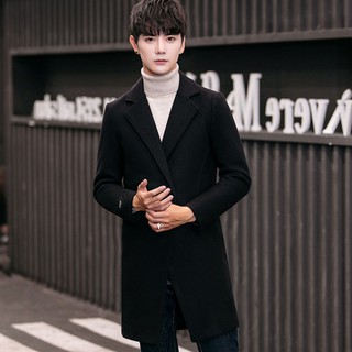 [Ảnh thật] Áo Khoác Dạ Dài Hàn Quốc Áo Măng Tô Nam Thời Trang Nam Thanh Lịch Màu Đen AKD05