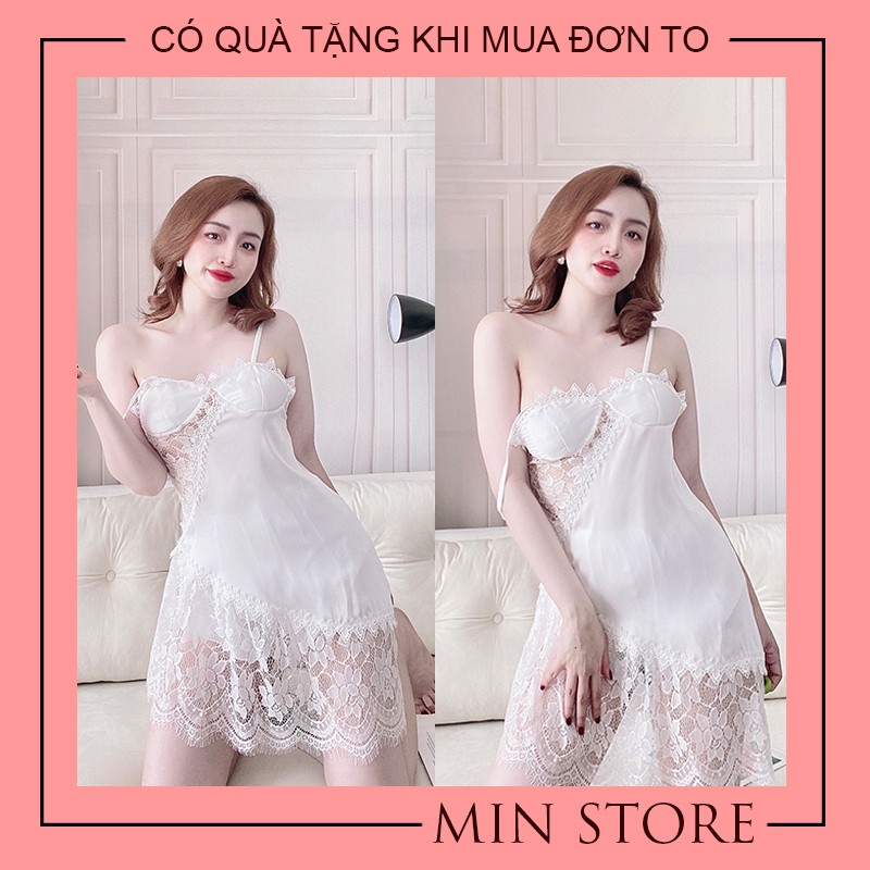 Váy ngủ sexy cao cấp gợi cảm 2 dây lụa satin có mút phối ren mi xéo sườn cực đẹp V005 | BigBuy360 - bigbuy360.vn