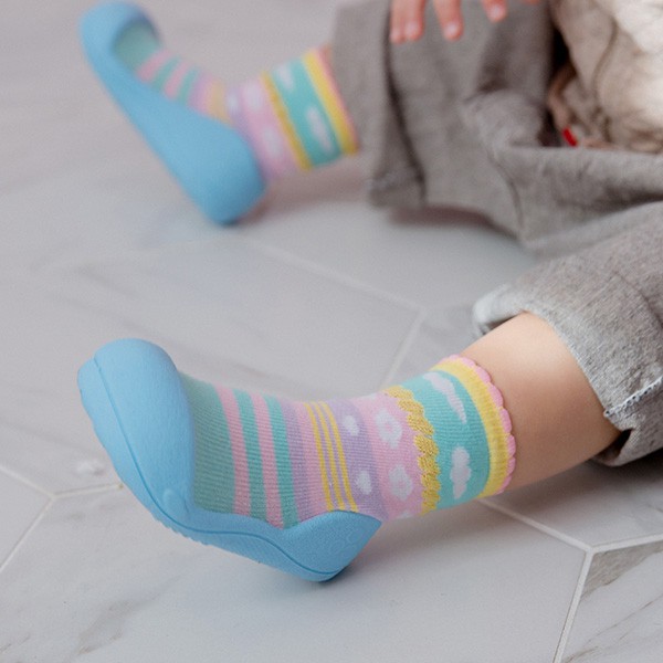 Attipas Attibebe Pink/Sky - Giày tập đi cho bé trai /bé gái từ 3 - 24 tháng nhập Hàn Quốc: đế mềm, êm chân & chống trượt