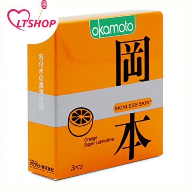 Bao Cao Su Okamoto Skinless Skin Orange Lubricated  siêu mỏng   hương cam  Hộp 3 cái