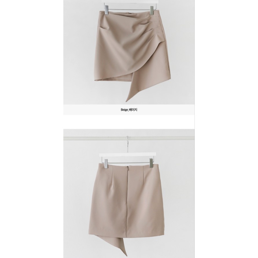 Chân váy A cách điệu vạt chéo bên hông, chân váy nữ dáng ngắn cạp cao 2 màu nâu đen Okella CV009 (có ảnh thật)