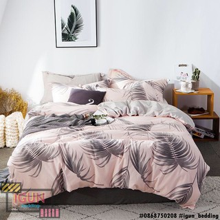 set LÁ DỪA HỒNG Chăn Ga Gối 4 món COTTON ORGANIC 100% nhập khẩu HÀN QUỐC