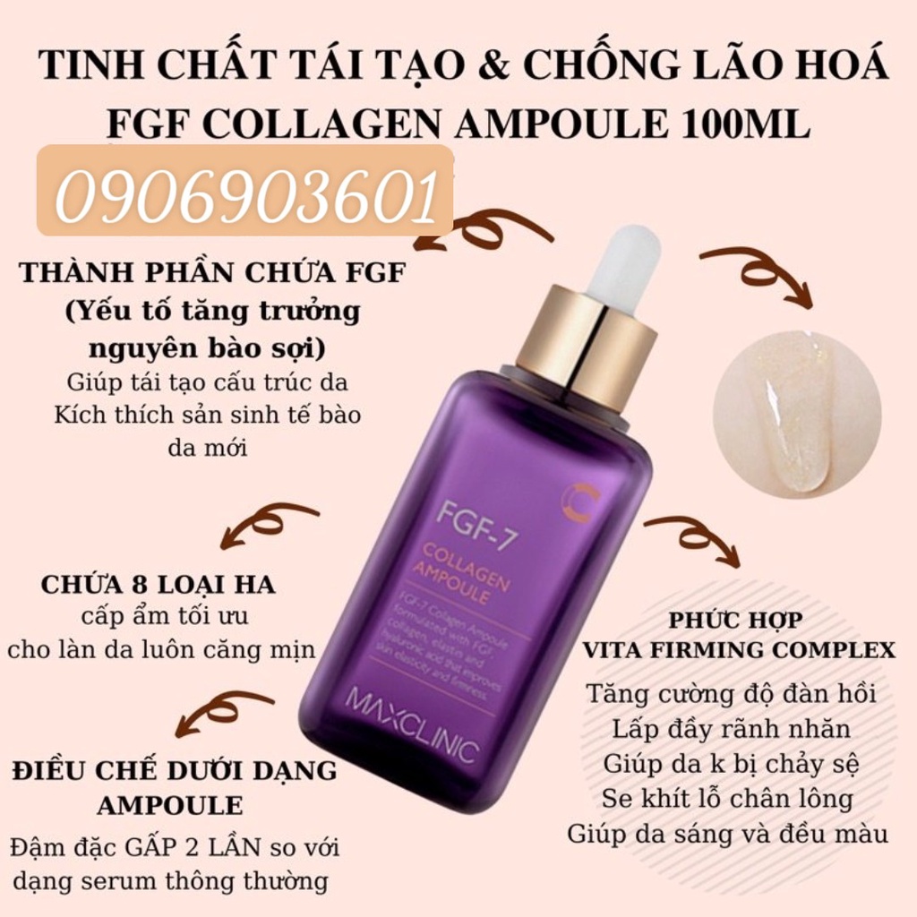 Serum FGF Collagen tươi & tế bào gốc chống lão hóa, trắng da Maxclinic 100ml