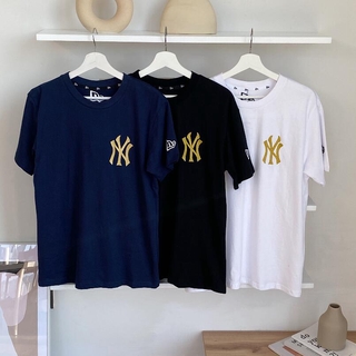 Áo Thun Tay Ngắn Vải Cotton Thêu Chữ Mlb Ny Thời Trang Cho Các Cặp Đôi