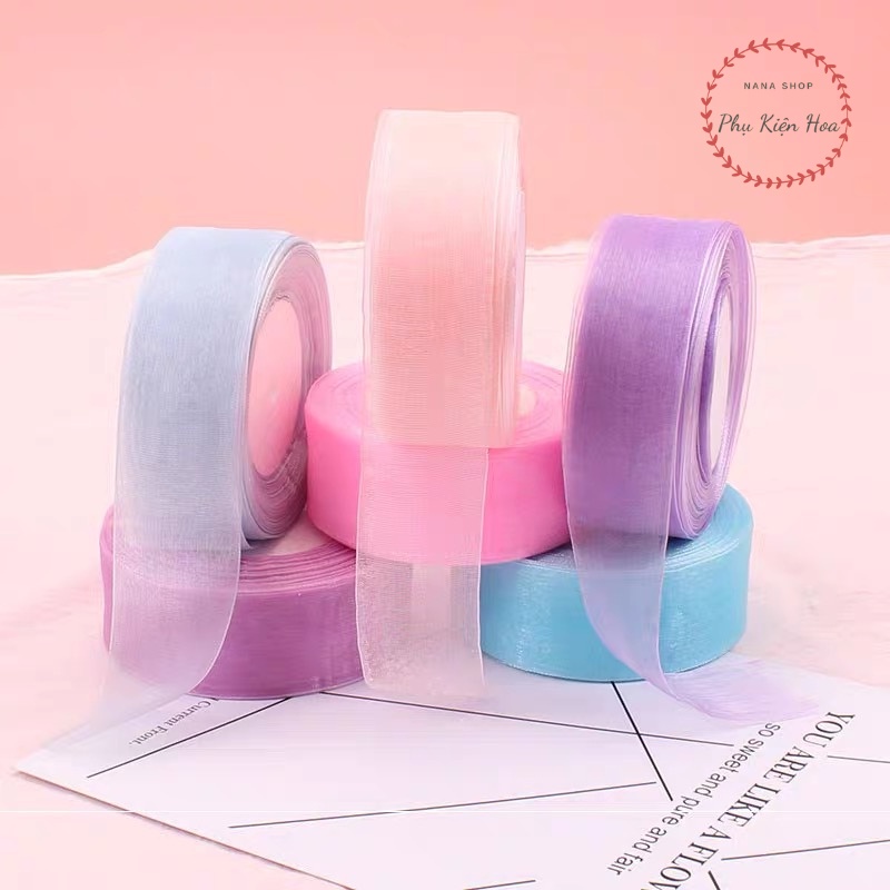 [Cuộn 45m] Ruy Băng Voan Trơn, Vải Organza Khổ 4cm Trang Trí Quà Tặng - Bó Hoa - Tiệc