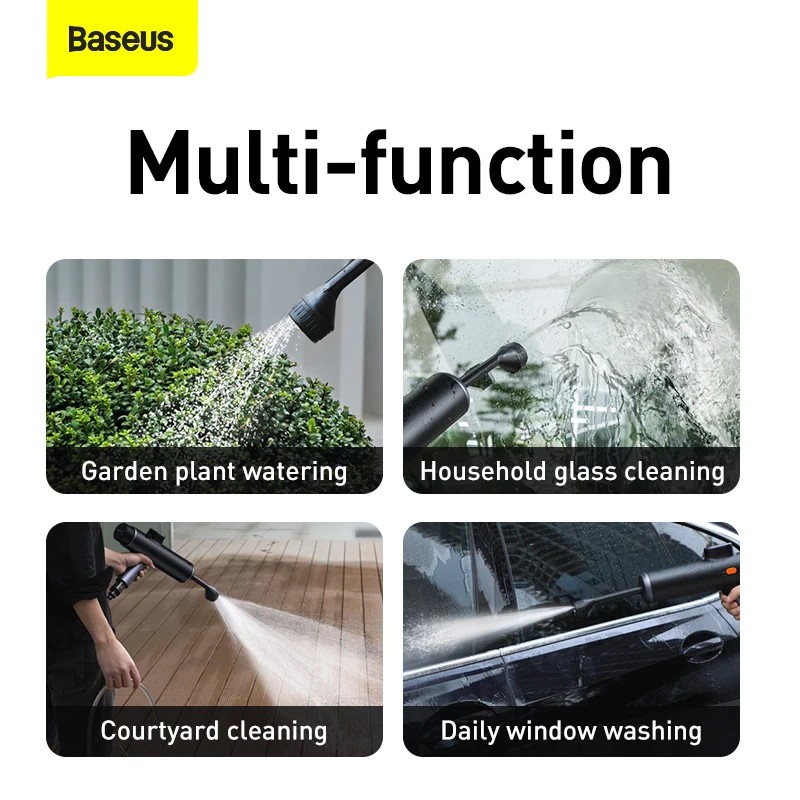 Vòi phun nước cao áp rửa xe cho ô tô Baseus áp lực cao vòi dài 68cm sử dụng pin sạc kèm dây dài 3.5m