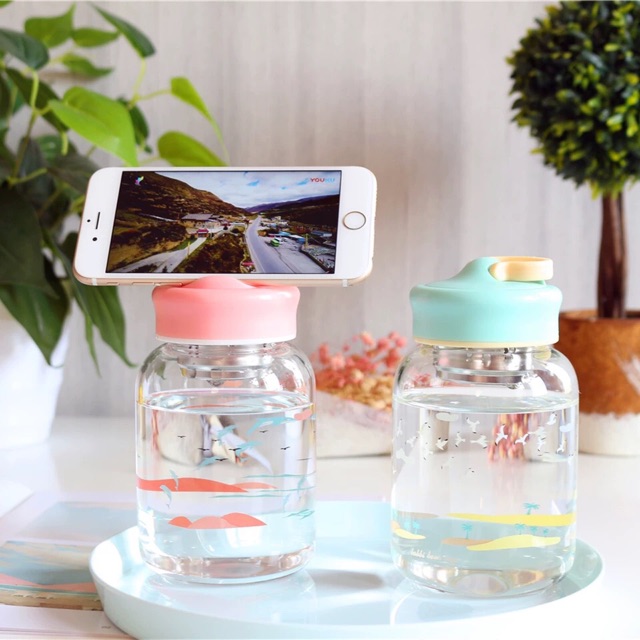 Bình Nước Thuỷ Tinh Chim Cò Cá Bobbi Bear Kèm Túi Chống Sốc Và Lọc Trà | BigBuy360 - bigbuy360.vn